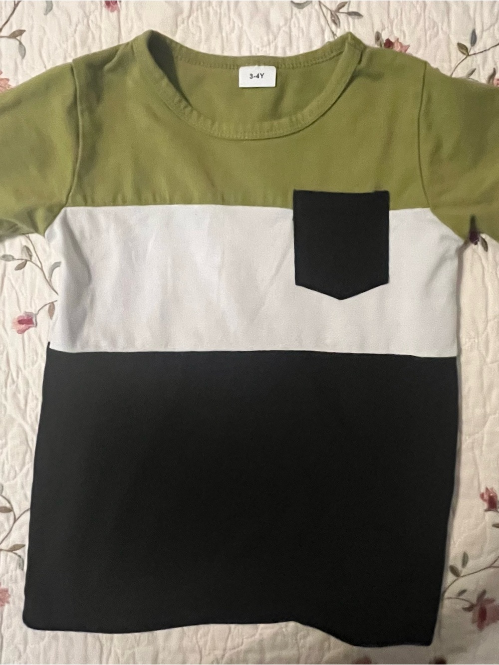 Kids Colorblock Pocket Tee - Olive, White & Black